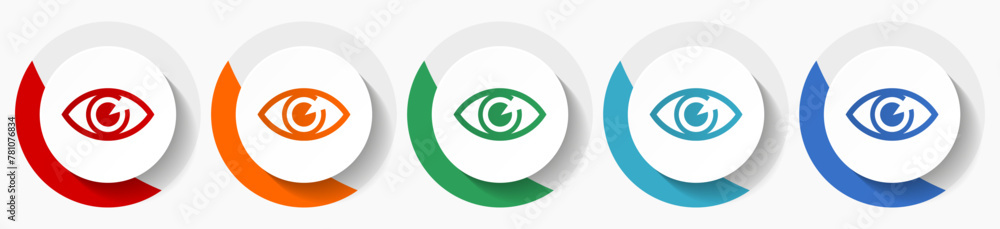 Aufkleber eye vector icon set, flat icons for logo design, webdesign and mobile applications, colorful round b