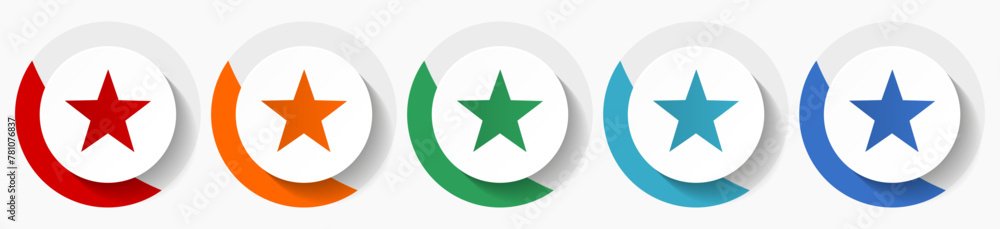 Aufkleber star vector icon set, flat icons for logo design, webdesign and mobile applications, colorful round 