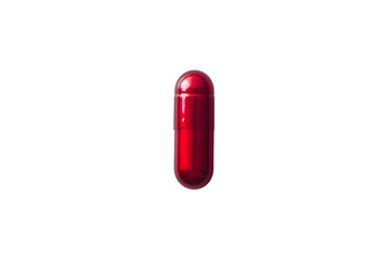 Metallic red PNG capsule. Design template for advertising vitamins, medicines, healthy lifestyle, microelements copyspace