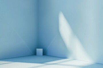 Light soft minimal background mockup for product presentation. Corner of room with shadows from different angles delicate light blue color. generative ai.