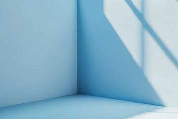 Light soft minimal background mockup for product presentation. Corner of room with shadows from different angles delicate light blue color. generative ai.