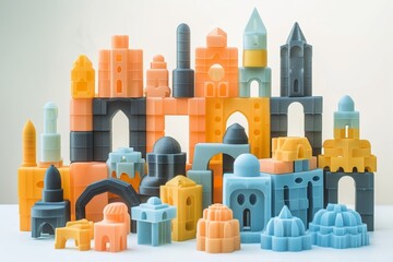 Collection of building blocks of various sizes and colors.
