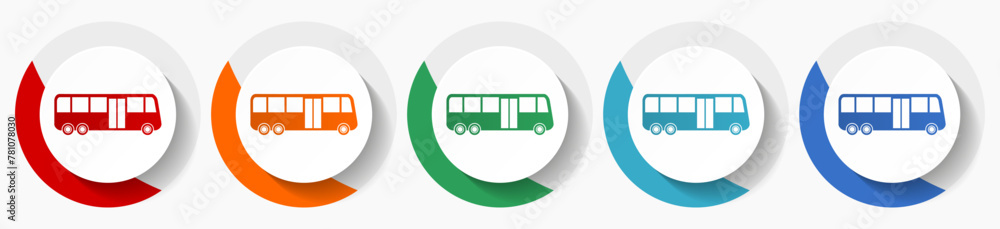 Aufkleber bus vector icon set, flat icons for logo design, webdesign and mobile applications, colorful round b