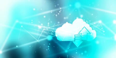 2d illustration Cloud with uploading downloading arrow