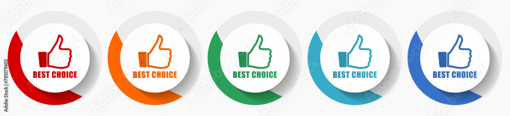 Poster best choice vector icon set, flat icons for logo design, webdesign and mobile applications, colorful