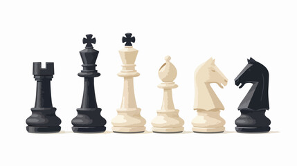 Set of chess figures on the playing board on white background
