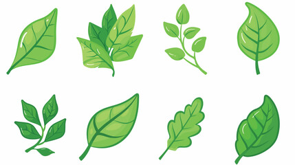 Set of green leaf logo icon isolated on white background