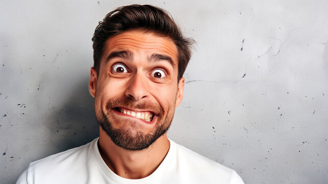 Uncomfortable and Uncertain, Man with an Awkward Expression Making a Goofy Face, Generative AI