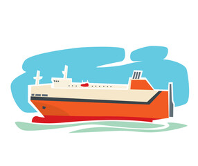 Cargo ships. Roll-on roll-off Car carrier. Sea delivery. Vector image for prints, poster and illustrations.