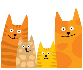 The life of cats. A bunch of cheerful multi-colored cats. Cartoon character. Vector image for prints, poster and illustrations.