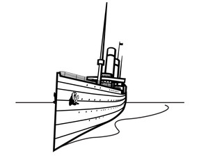 Passenger ship. Vintage Cruise ship. Black and white drawing of an ocean liner. Vector image for prints, poster and illustrations.