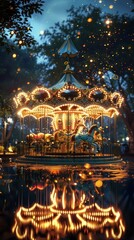 Vintage Carousel Charm: The Glowing Centerpiece of a Dreamlike Park