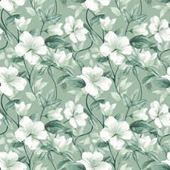 Floral green color, form natural, seamless fabric pattern.