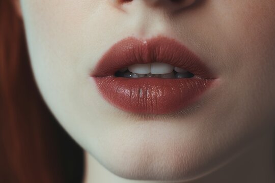 Capture the sensation of a gentle lip touch with warm hues and soft lighting - stock photo