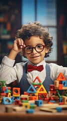 A young boy wearing glasses