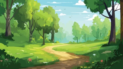 Foto op Canvas Footpath in green summer forest. Vector cartoon ill © visual