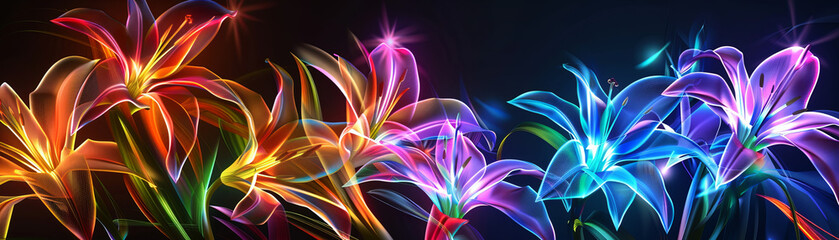 Vibrant Neon Lilies Digital Artwork