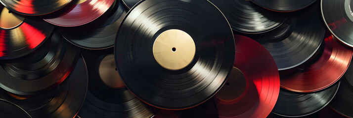 A Nostalgic Collection of Unmarked Vinyl Records Fanning Out From a Special Edition Black and Gold...