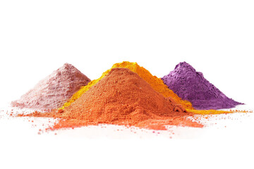 Heap of flour colorful powder with freeze isolated on background, abstract pile ground splatter of colored dust powder.