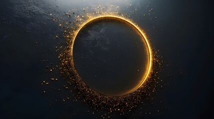 a golden circle with glitter on a dark background