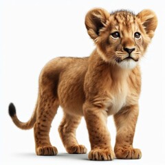 Image of isolated lion cub against pure white background, ideal for presentations
