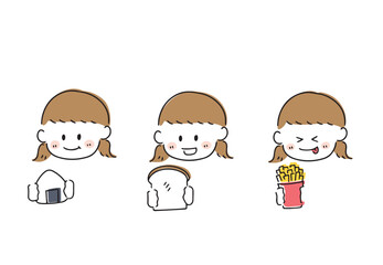 食べ物と女の子のセット