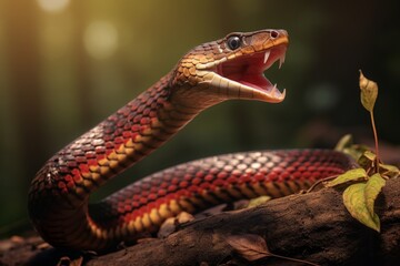 Fototapeta premium Dangerous cobra leaping with precision and intense focus to strike its prey in a dramatic attack