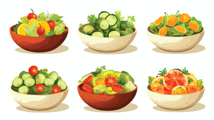 Fruit and Vegetable Salad Served in Bowls Vector Se