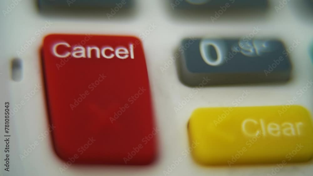 Poster a macro close up shot of a pin pad numbers and letters on colorful buttons, smooth tilt up movement,
