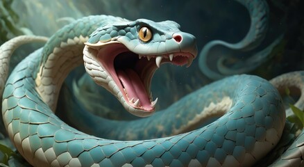 Fantasy Illustration of a wild snake. Digital art style wallpape - obrazy, fototapety, plakaty
