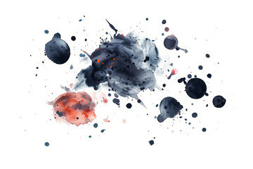 watercolor ink splashes in style floating ethereally on white background.