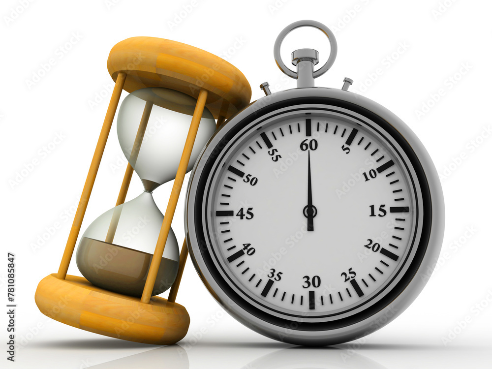 Poster 3d rendering sand timer with stop watch