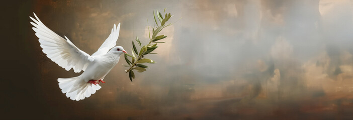 Dove with olive branch christianity concept holy - obrazy, fototapety, plakaty