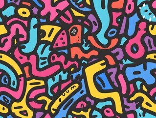 Fun line doodle seamless pattern. Creative abstract squiggle style drawing background