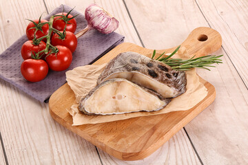 Raw wolffish steak for cooking
