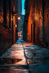 Dramatic and gloomy cinematic New York alleyway closeup