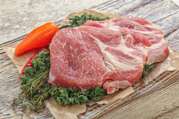 Raw pork neck for cooking