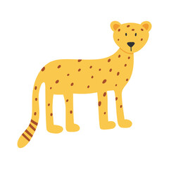 Cute baby leopard. Vector illustration of a cheetah in hand drawn style. Isolated cheetah.