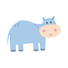 Cute hippopotamus isolated on white background. Vector illustration of a hippopotamus. Hand-drawn kids hippo.