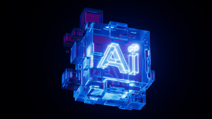 Illuminated Glass Cubes Highlighting AI Text