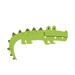 Cute crocodile isolated on white background. Vector illustration of an alligator. Hand drawn croco illustration.