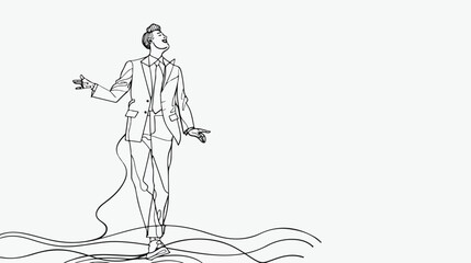 Single continuous line drawing happy employee of company