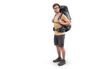 Traveler with a Large Backpack Ready for Hiking