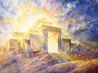 Fototapeta premium Pastel watercolor illustration of the New Jerusalem