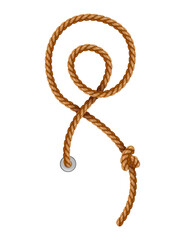 Knotted ropes with tassels and holes. Knot cord curve, rope sailor marine. Curtain tassels, realistic rope elements. Isolated marine twisted loops. Vector illlustration