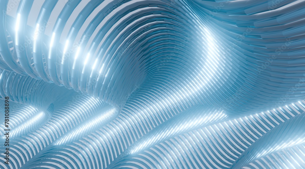 Poster abstract blue metallic curve waves background 3d render