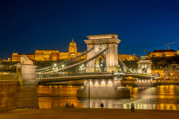 Chain bridge on danube river in budapest city hungary