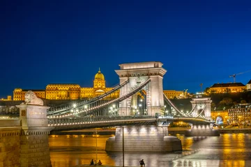 Fotobehang Kettingbrug Chain bridge on danube river in budapest city hungary