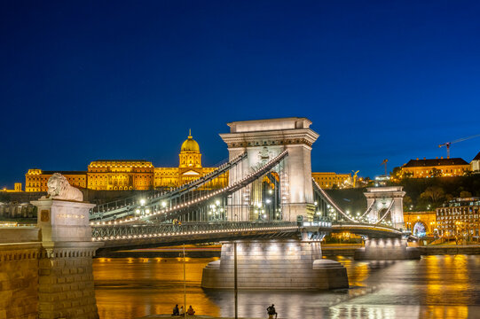 Chain bridge on danube river in budapest city hungary