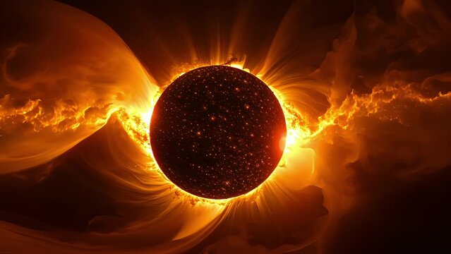 A stunning solar eclipse reveals the fiery corona surrounding the sun. . .